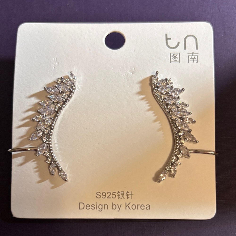 Silver Crystal Ear Cuffs by
